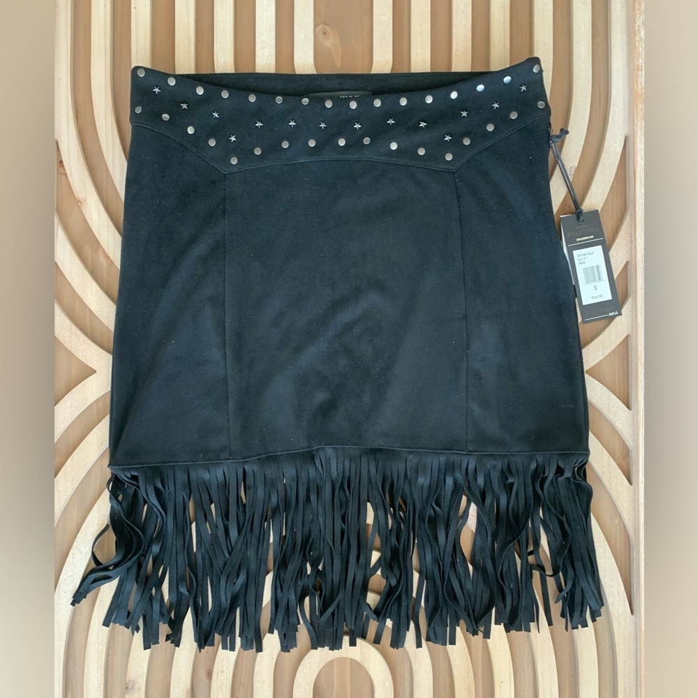 Idyllwind by Miranda Lambert Black Suede Studded Fringe Skirt